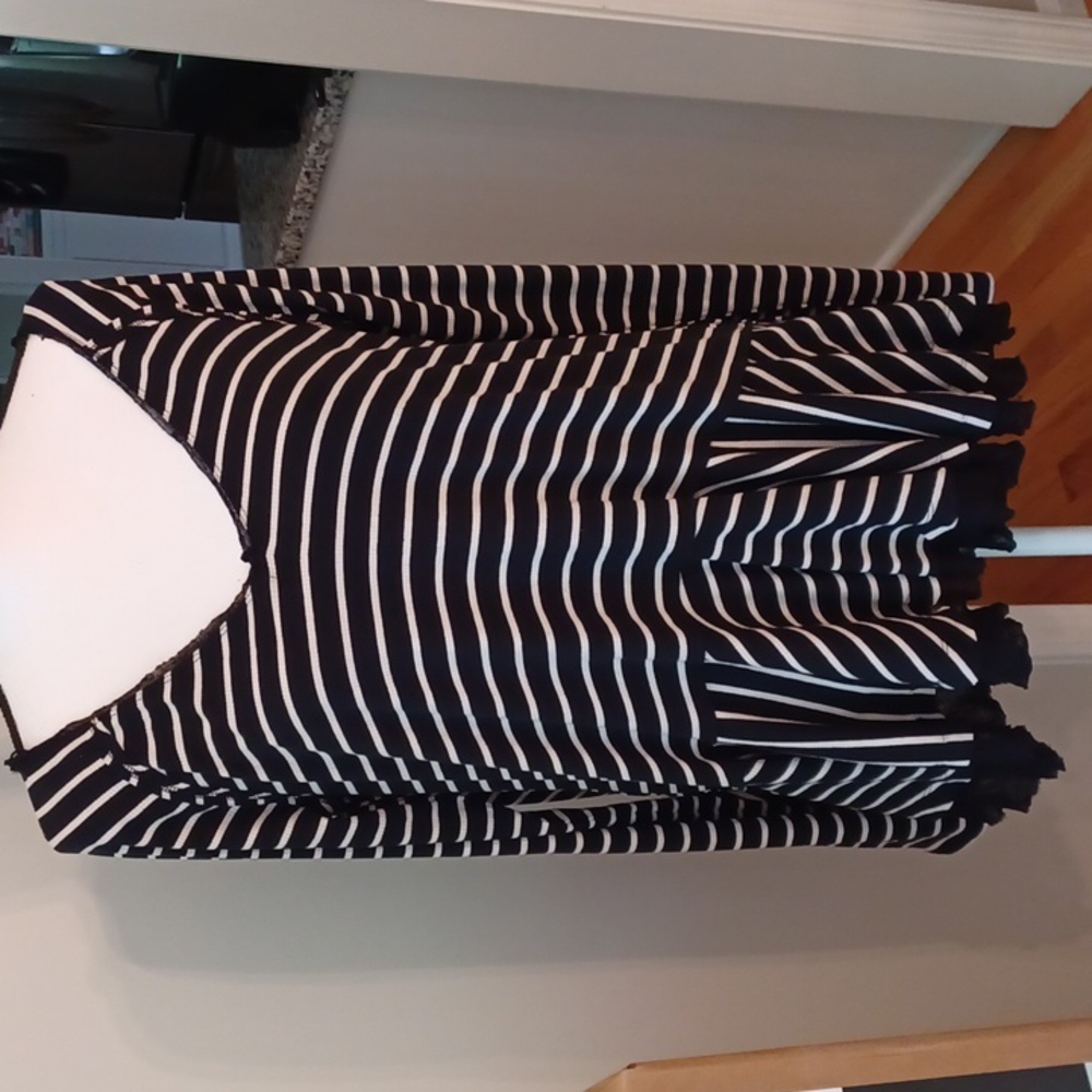 Free People Tangerine Black White Striped Oversized Peplum Top M